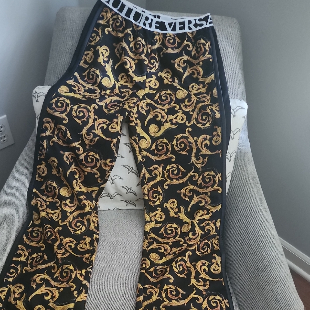 Versace Jeans Collection Black and Gold Flare Pants